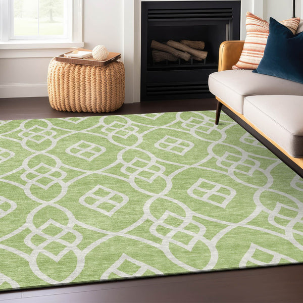 Homeroots 3' Artichoke Green And Ivory Trellis Washable Rug For Indoor Outdoor Spaces - Durable And Stylish! 9' X 12' Polyester 592069