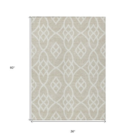 Homeroots 3' Artichoke Green And Ivory Trellis Washable Rug For Indoor Outdoor Spaces - Durable And Stylish! 3' X 5' Polyester 592071