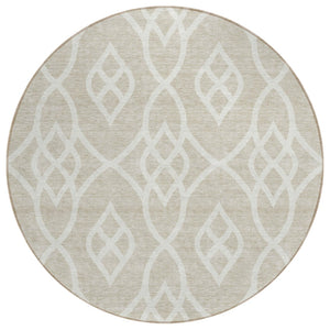 HomeRoots 5' Timeless Beige and Ivory Trellis Rug – Washable, Durable Indoor-Outdoor Area Rug for Any Space 8' Round 592073