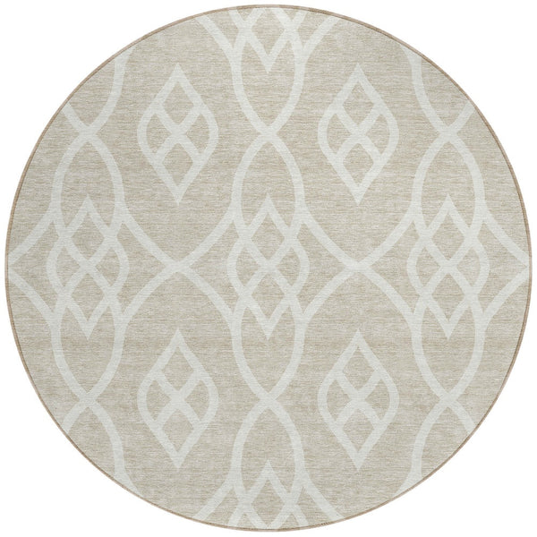 Homeroots 3' Artichoke Green And Ivory Trellis Washable Rug For Indoor Outdoor Spaces - Durable And Stylish! 8' Round Polyester 592073
