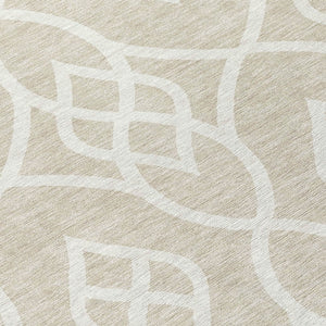 Homeroots 3' Artichoke Green And Ivory Trellis Washable Rug For Indoor Outdoor Spaces - Durable And Stylish! 8' Round Polyester 592073