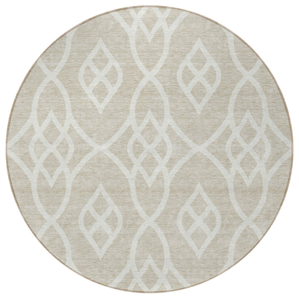 Homeroots 3' Artichoke Green And Ivory Trellis Washable Rug For Indoor Outdoor Spaces - Durable And Stylish! 8' Round Polyester 592073