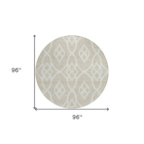 Homeroots 3' Artichoke Green And Ivory Trellis Washable Rug For Indoor Outdoor Spaces - Durable And Stylish! 8' Round Polyester 592073