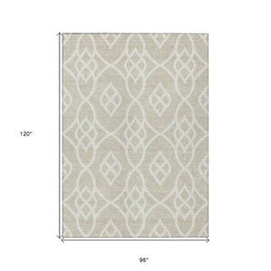 Homeroots 3' Artichoke Green And Ivory Trellis Washable Rug For Indoor Outdoor Spaces - Durable And Stylish! 8' X 10' Polyester 592074