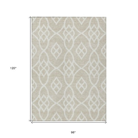 Homeroots 3' Artichoke Green And Ivory Trellis Washable Rug For Indoor Outdoor Spaces - Durable And Stylish! 8' X 10' Polyester 592074