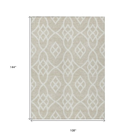 Homeroots 3' Artichoke Green And Ivory Trellis Washable Rug For Indoor Outdoor Spaces - Durable And Stylish! 9' X 12' Polyester 592075