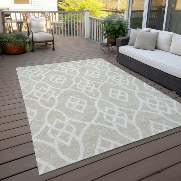 Homeroots 3' Artichoke Green And Ivory Trellis Washable Rug For Indoor Outdoor Spaces - Durable And Stylish! 10' X 14' Polyester 592076