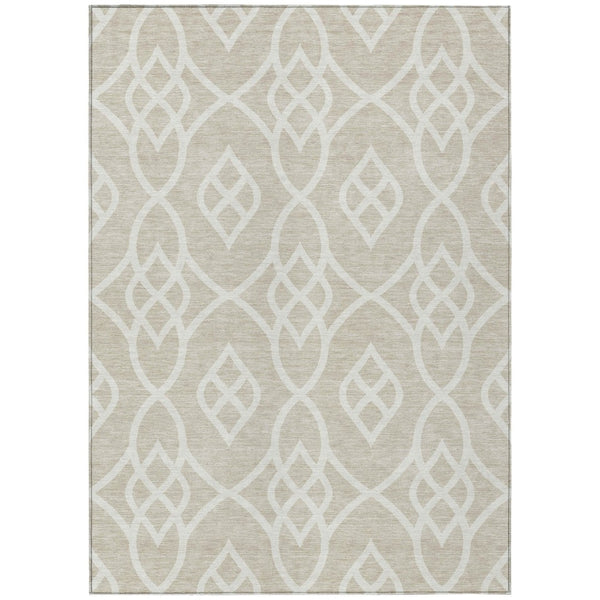 HomeRoots 5' Timeless Beige and Ivory Trellis Rug – Washable, Durable Indoor-Outdoor Area Rug for Any Space 10' X 14' 592076