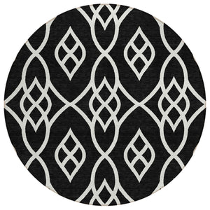 HomeRoots 5' Black and Ivory Trellis Rug - Stylish, Washable Indoor/Outdoor Area Rug for Versatile Spaces 8' Round 592079
