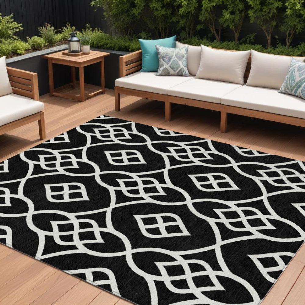 HomeRoots 9' Black and Ivory Trellis Area Rug - Stylish, Washable, Durable for Indoor and Outdoor Use! 9' X 12' 592081