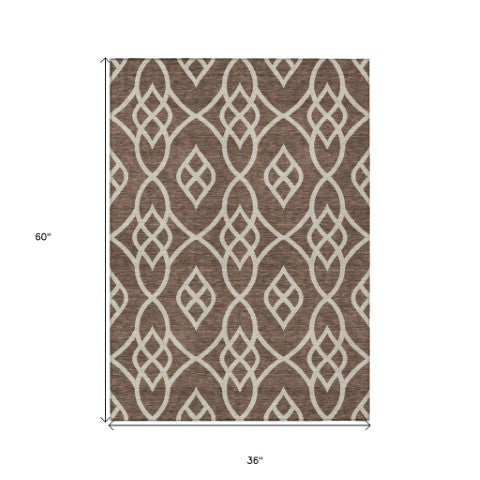 Homeroots 3' Artichoke Green And Ivory Trellis Washable Rug For Indoor Outdoor Spaces - Durable And Stylish! 3' X 5' Polyester 592083