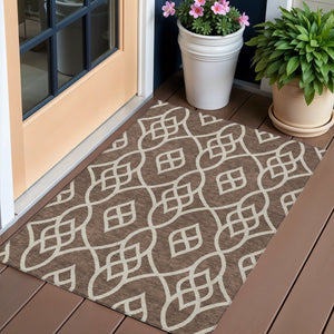 Homeroots 3' Artichoke Green And Ivory Trellis Washable Rug For Indoor Outdoor Spaces - Durable And Stylish! 3' X 5' Polyester 592083