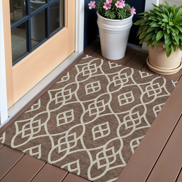 Homeroots 3' Artichoke Green And Ivory Trellis Washable Rug For Indoor Outdoor Spaces - Durable And Stylish! 3' X 5' Polyester 592083