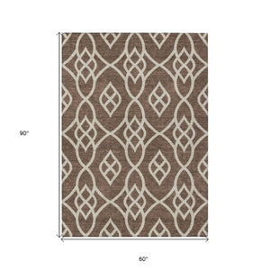 Homeroots 3' Artichoke Green And Ivory Trellis Washable Rug For Indoor Outdoor Spaces - Durable And Stylish! 5' X 8' Polyester 592084
