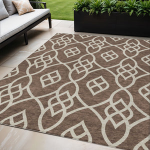 Homeroots 3' Artichoke Green And Ivory Trellis Washable Rug For Indoor Outdoor Spaces - Durable And Stylish! 5' X 8' Polyester 592084