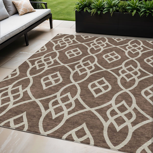 Homeroots 3' Artichoke Green And Ivory Trellis Washable Rug For Indoor Outdoor Spaces - Durable And Stylish! 5' X 8' Polyester 592084