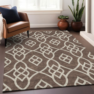 Homeroots 3' Artichoke Green And Ivory Trellis Washable Rug For Indoor Outdoor Spaces - Durable And Stylish! 5' X 8' Polyester 592084