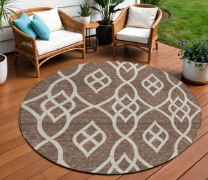 Homeroots 3' Artichoke Green And Ivory Trellis Washable Rug For Indoor Outdoor Spaces - Durable And Stylish! 8' Round Polyester 592085