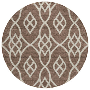 HomeRoots 5' Chocolate and Ivory Trellis Indoor Outdoor Area Rug - Stylish, Washable, and Versatile Design 8' Round 592085
