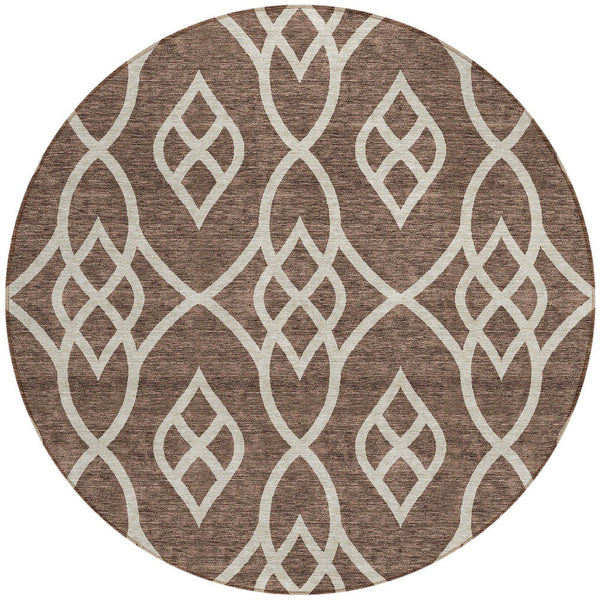 Homeroots 3' Artichoke Green And Ivory Trellis Washable Rug For Indoor Outdoor Spaces - Durable And Stylish! 8' Round Polyester 592085