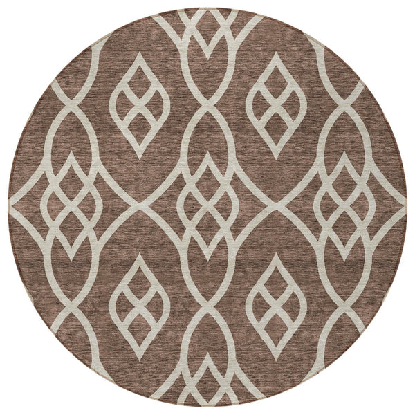 Homeroots 3' Artichoke Green And Ivory Trellis Washable Rug For Indoor Outdoor Spaces - Durable And Stylish! 8' Round Polyester 592085