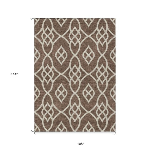 Homeroots 3' Artichoke Green And Ivory Trellis Washable Rug For Indoor Outdoor Spaces - Durable And Stylish! 9' X 12' Polyester 592087
