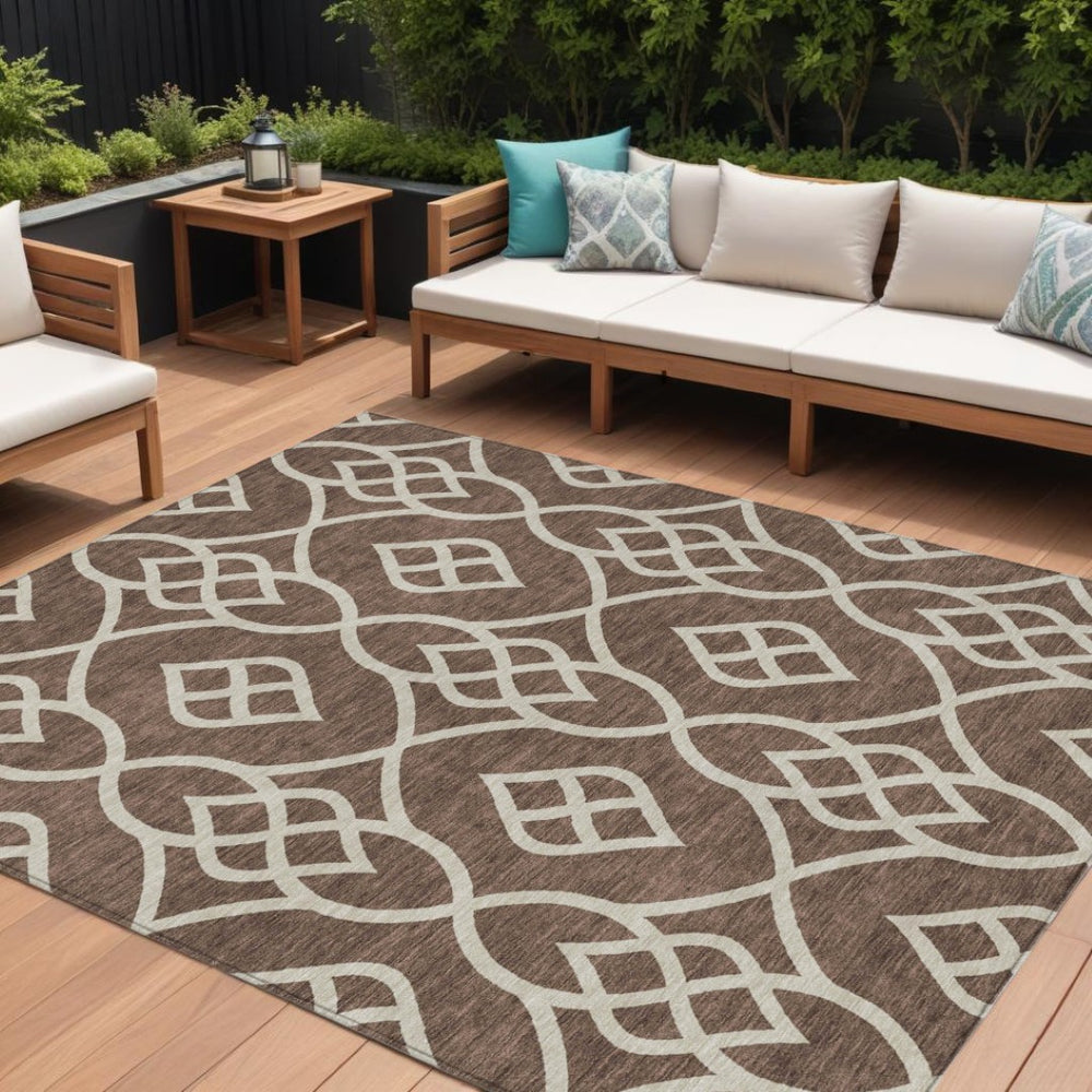 HomeRoots 9' Chocolate and Ivory Trellis Area Rug - Stylish, Durable, Washable for Indoor and Outdoor Spaces 9' X 12' 592087