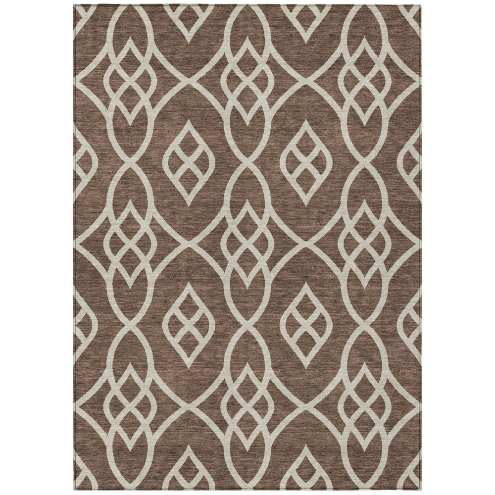 HomeRoots 5' Chocolate and Ivory Trellis Indoor Outdoor Area Rug - Stylish, Washable, and Versatile Design 10' X 14' 592088