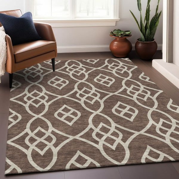 Homeroots 3' Artichoke Green And Ivory Trellis Washable Rug For Indoor Outdoor Spaces - Durable And Stylish! 10' X 14' Polyester 592088