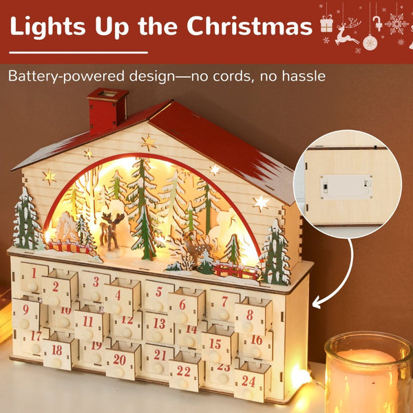 English Elm Christmas Wooden Village Advent Calendar with 24 Drawers and Warm Led Glow T3971P381239