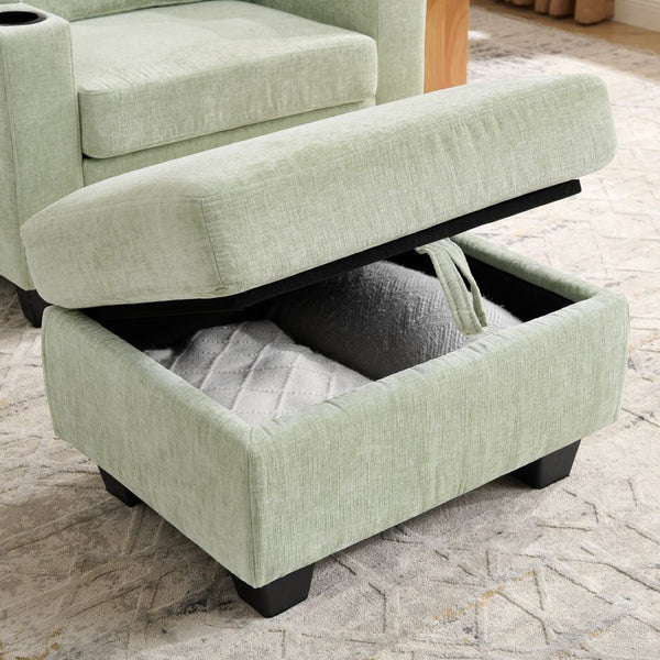 English Elm Single Chenille Manual Recliner with Usb Port Hidden Storage Ottoman and Cup Holders Cyan W487P423654
