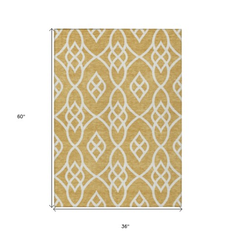 Homeroots 3' Artichoke Green And Ivory Trellis Washable Rug For Indoor Outdoor Spaces - Durable And Stylish! 3' X 5' Polyester 592089
