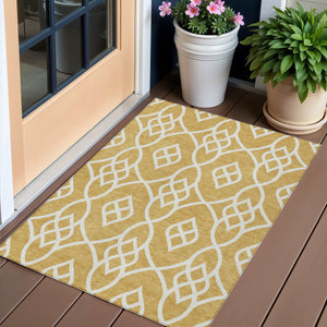 Homeroots 3' Artichoke Green And Ivory Trellis Washable Rug For Indoor Outdoor Spaces - Durable And Stylish! 3' X 5' Polyester 592089
