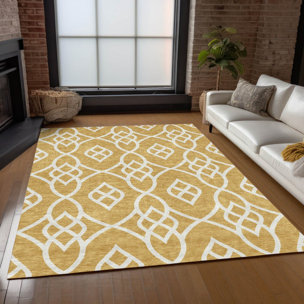 Homeroots 3' Artichoke Green And Ivory Trellis Washable Rug For Indoor Outdoor Spaces - Durable And Stylish! 3' X 5' Polyester 592089