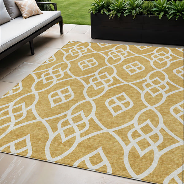 Homeroots 3' Artichoke Green And Ivory Trellis Washable Rug For Indoor Outdoor Spaces - Durable And Stylish! 5' X 8' Polyester 592090