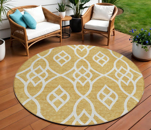 Homeroots 3' Artichoke Green And Ivory Trellis Washable Rug For Indoor Outdoor Spaces - Durable And Stylish! 8' Round Polyester 592091