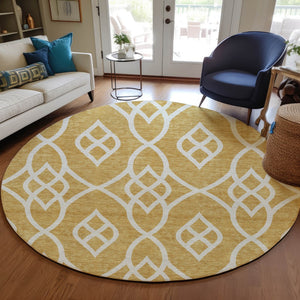 Homeroots 3' Artichoke Green And Ivory Trellis Washable Rug For Indoor Outdoor Spaces - Durable And Stylish! 8' Round Polyester 592091