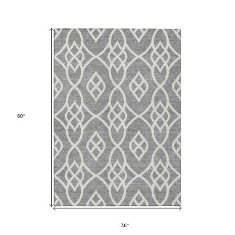Homeroots 3' Artichoke Green And Ivory Trellis Washable Rug For Indoor Outdoor Spaces - Durable And Stylish! 3' X 5' Polyester 592095