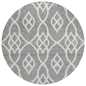 HomeRoots 5' Stylish Gray and Ivory Trellis Rug - Durable, Machine-Washable Area Rug for Indoor/Outdoor Spaces 8' Round 592097