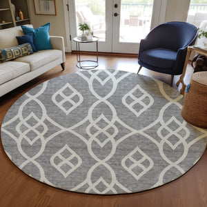 Homeroots 3' Artichoke Green And Ivory Trellis Washable Rug For Indoor Outdoor Spaces - Durable And Stylish! 8' Round Polyester 592097