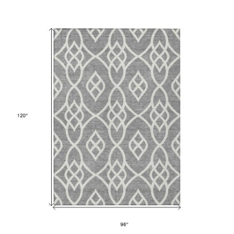 Homeroots 3' Artichoke Green And Ivory Trellis Washable Rug For Indoor Outdoor Spaces - Durable And Stylish! 8' X 10' Polyester 592098
