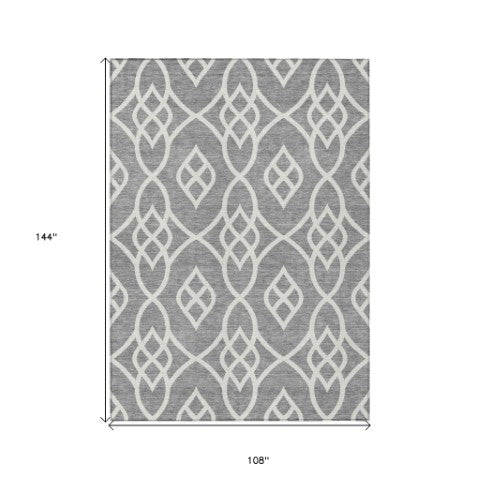 Homeroots 3' Artichoke Green And Ivory Trellis Washable Rug For Indoor Outdoor Spaces - Durable And Stylish! 9' X 12' Polyester 592099