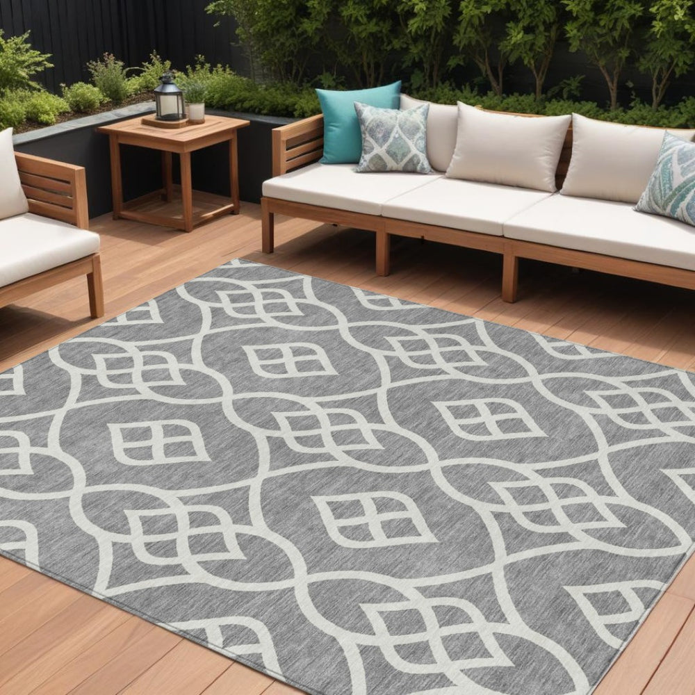 HomeRoots 9' Gray and Ivory Trellis Area Rug – Durable, Washable Indoor/Outdoor Design for Homes with Kids & Pets 9' X 12' 592099