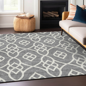 Homeroots 3' Artichoke Green And Ivory Trellis Washable Rug For Indoor Outdoor Spaces - Durable And Stylish! 9' X 12' Polyester 592099