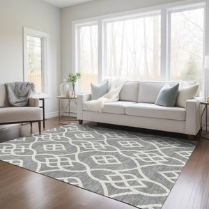 Homeroots 3' Artichoke Green And Ivory Trellis Washable Rug For Indoor Outdoor Spaces - Durable And Stylish! 9' X 12' Polyester 592099