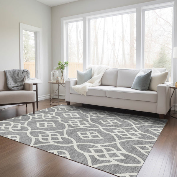 Homeroots 3' Artichoke Green And Ivory Trellis Washable Rug For Indoor Outdoor Spaces - Durable And Stylish! 9' X 12' Polyester 592099