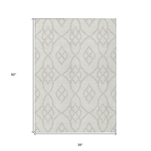 Homeroots 3' Artichoke Green And Ivory Trellis Washable Rug For Indoor Outdoor Spaces - Durable And Stylish! 3' X 5' Polyester 592101
