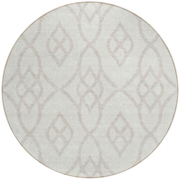 Homeroots 3' Artichoke Green And Ivory Trellis Washable Rug For Indoor Outdoor Spaces - Durable And Stylish! 8' Round Polyester 592103