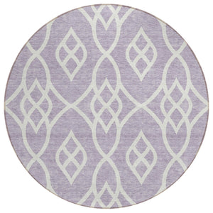 HomeRoots 5' Elegant Lavender and Ivory Trellis Area Rug - Durable, Washable for Indoor and Outdoor Use 8' Round 592109