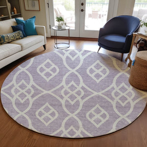 Homeroots 3' Artichoke Green And Ivory Trellis Washable Rug For Indoor Outdoor Spaces - Durable And Stylish! 8' Round Polyester 592109